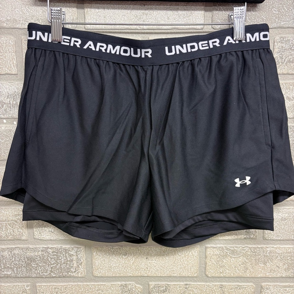 Girls Under Armour Black Tech Play Up 2N1 Shorts XL